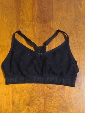 PINK Victoria's Secret Black Eyelet Racerback Bralette with Logo Band